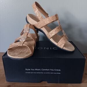 Vionic Amber Sandals Adjustable Orthaheel Gold Cork Womens Size 10 M - New‎